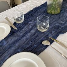 皇家蓝薄纱桌旗，波西米亚乡村风薄纱桌旗，适用于婚礼、派对、婴儿派对、生日、家居装饰、节日装饰 - 海軍藍 - 查看 5