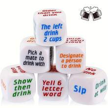 Set di 5 dadi da bere per giochi da festa, bar, addio al nubilato, dadi creativi per giochi di bere, regalo per anniversario, San Valentino, Natale, Ognissanti, Ringraziamento - Bianco - Visualizzare 7