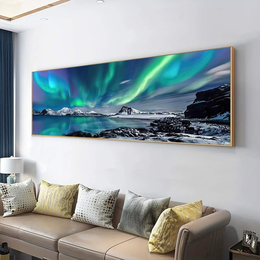 1幅北极光雪山帆布艺术海报 - 时尚无框墙面装饰，适用于客厅、卧室、办公室 - 帆布印刷 - 完美的生日礼物 - 彩色 - 查看 1