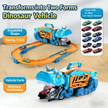 1 Set Dinosaur Toy Cars, Transport Storage Track Truck, Includes 6 Alloy Vehicles, Suitable For 3-8 Years Old Boys, Exquisite Gift Box Is The Best Choice For Gifts, Can Be Used As Birthday, Christmas, New Year Gifts Toy Car Set Children Toys - Multicolored Dinosaurs Devour the Railcar - View 4