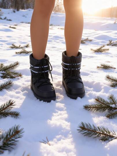 Anti-Slip Fashionable Lace-Up Women Snow Boots, Suitable For Casual Wear And Home In Winter