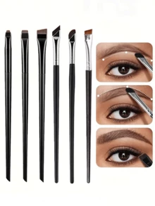6 Makeup Brushes, Including Angled Eyeliner Brush, Eyebrow Brush, Ultra-Thin Eyeshadow Brush, Sickle Eyeliner Brush, Flat Angled Blade Brush, Eye Concealer And Silkworm Brush, To Meet The Needs Of Eye Makeup - Black - View 8