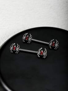 2 piezas Anillos para pezones de acero inoxidable con estilo punk con rhinestones rojos, accesorios de perforación unisex para fiestas - Multicolor - Ver 1