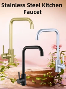 1PC Stainless Steel Kitchen Faucet 360 Rotate Flexbible Kitchen Tap Faucet Deck Mount Cold Hot Water Sink Mixer Kitchen Basin Wash Basin Stand Basin Mixed Kitchen Hot And Cold(Chrome, Black,Gold,Selectable) - Multicolor - View 1