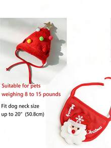 2 件套圣诞宠物帽和围兜套装，冬季猫衣服和狗围兜，适合 8-15 磅的宠物