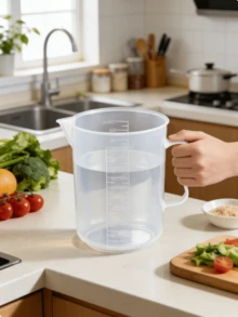 1 pieza Taza medidora de líquidos de plástico, taza multiusos para hornear, herramienta esencial de cocina, suministros de cocina - Multicolor - Ver 2