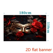 2D Flat Banner1pc,Photography Backdrop Carnival Party Red Rose Gold Mask With Diamond Background Masquerade Background Birthday Studio Photo Feet Vinyl Backdrop, Photobooth Studio Prop, Party Supplies - 1 - View 3