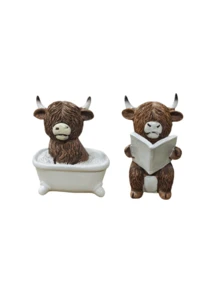 有趣的浴室装饰 - 高地牛读书马桶桶雕像，农舍风格浴室装饰，树脂家居办公室或礼物，无需电力，幽默的设计，纹理细节，非常适合圣诞节，非常适合感恩节 - 彩色 - 查看 16