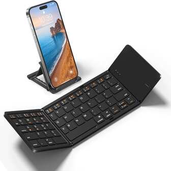 Teclado inalámbrico plegable, teclado inalámbrico recargable universal apto para tabletas, portátiles, iOS, Android, Windows, teléfonos, teclado inalámbrico de negocios plegable en tres partes, excelente para regalos de Halloween y Navidad
