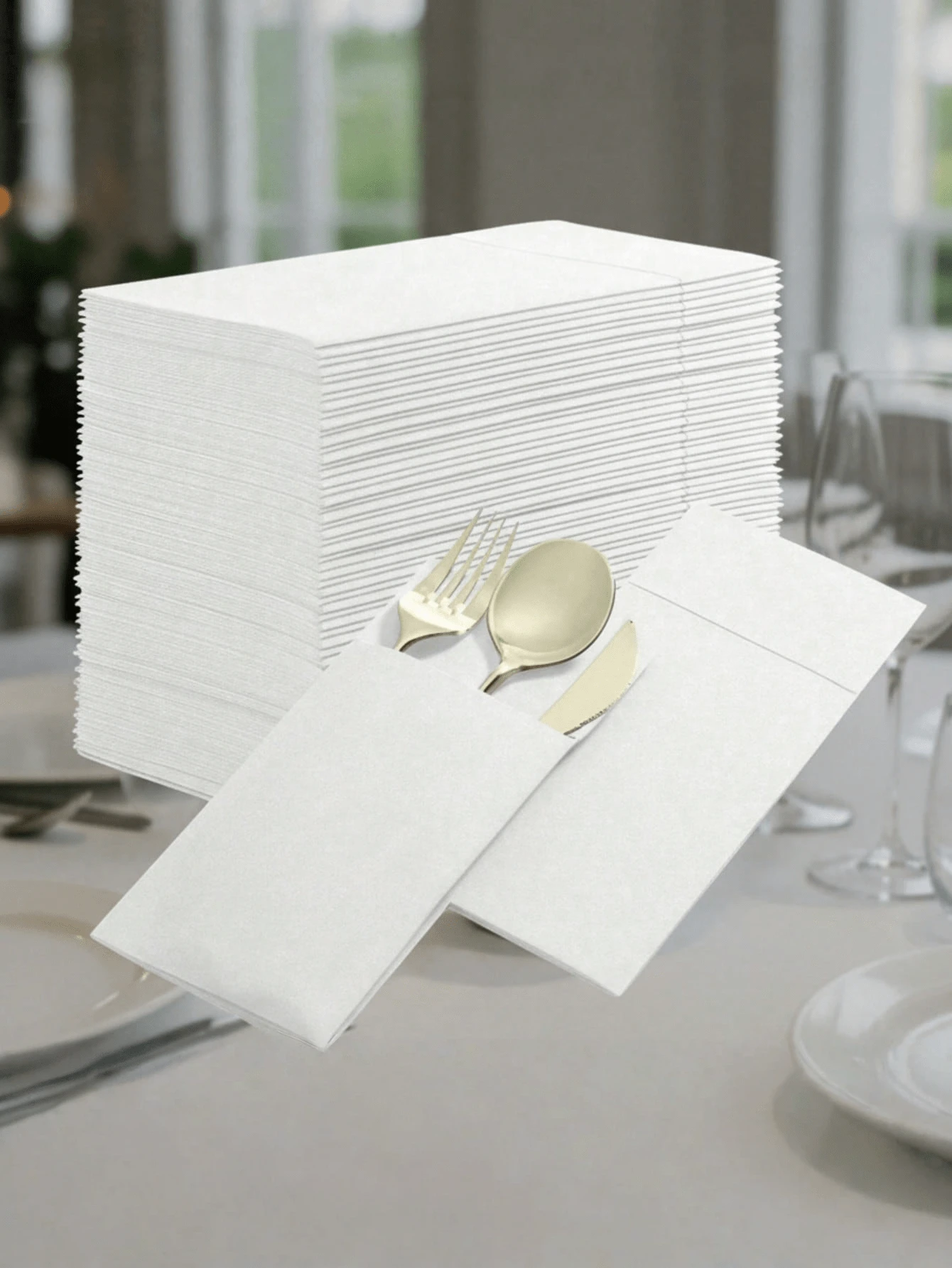 100pcs Disposable Linen-Texture Napkins With Cutlery Pouch, Highly Absorbent Cloth-Like Table Napkins For Kitchen, Bathroom, Party, Wedding, Dinner, Event - Multicolor - View 1