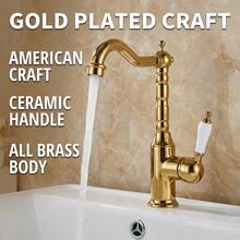 1个黄铜主体，黄铜色，搭配经典陶瓷把手，适合美式乡村风格浴室装饰。适用于浴室台盆，水流顺畅稳定，采用耐腐蚀、抗老化的全铜材质，经久耐用，满足日常洗涤需求。单孔水龙头，黄铜面盆水龙头，全铜陶瓷把手水龙头，高端浴室五金，G1/2接口，带2根软管。 - 彩色 - 查看 9