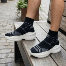 情侣款套脚厚底轻便透气编织网面休闲运动鞋、运动鞋、袜套鞋 - 黑色 - 查看 6