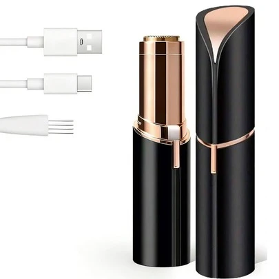 Removedor de vello facial indoloro/Depilador para mujeres con luz LED - Tamaño de lápiz labial portátil, equipado con cabezales desmontables, adecuado para el labio superior, la barbilla, el vello fino y suave, la barba, diseño para piel sensible, conveniente para viajar, depilación indolora, un regalo ideal para mujeres