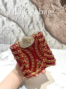 1 geantă de mână de lux cu strasuri strălucitoare pentru femei, geantă mini cu cristale pentru femei, geantă crossbody elegantă pentru petrecere cu lanț cu strasuri, geantă de petrecere cu model imprimat, perfectă pentru petrecere, nuntă, bal, eveniment formal, poșetă elegantă pentru femei