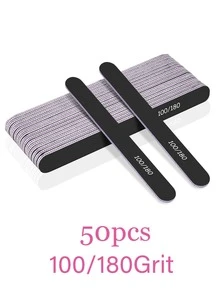 50/25/15/10/5pcs Professional Nail Files, 100/180 Nail Files, Double-Sided Crescent Shape Nail Care Tools, For Home And Salon Use - Black - View 8
