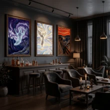 表现主义艺术三联画：蒙克风格的恶魔、天使和幽灵帆布画，哥特式休息室、书房的黑暗三位一体墙面装饰画 | 美学 - 彩色 - 查看 5