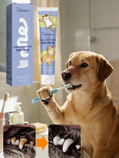 Pet Dental Toothpaste - Pet Tartar & Stain Removal, Teeth Whitening & Oral Care Toothpaste. Pet Dental Cleaning Toothpaste, Pet Dental Cleaning Spray. Toothpaste, Dental Spray, Toothbrush And Other Pet Dental Care Supplies