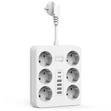 EU-30 European Standard Power Socket, Power Strip, Wall Socket Extender, Built-In 6 AC Sockets, 4 USB Ports, 2 Type-C Ports, EU Plug Charger And Power Switch, Suitable For Home Bedroom, Living Room, Study, Kitchen And Other Power Hub Sockets - Multicolor - View 10