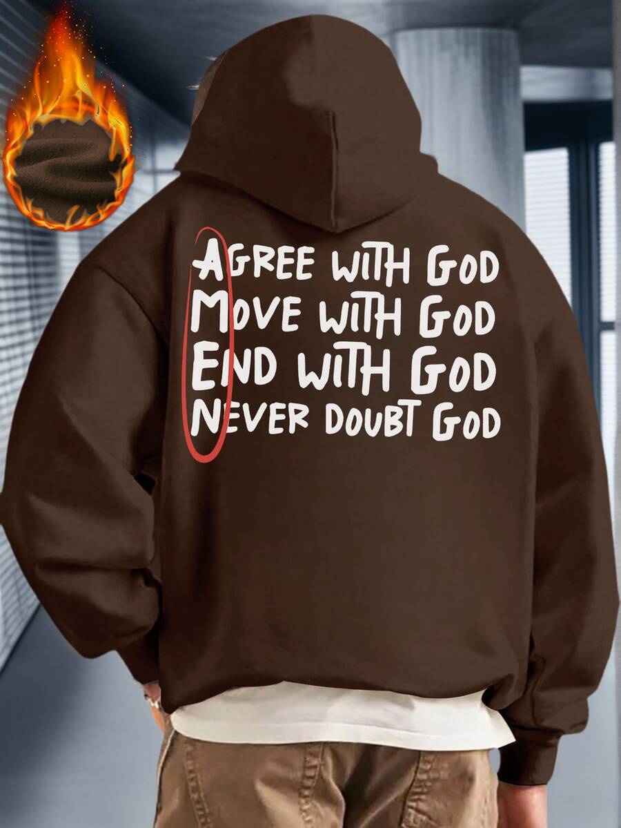 Krometka Men's Autumn/Winter Faith Power Graphic Hoodie, Apricot Color | Slogan & Attitude - Brown - View 1