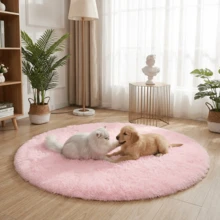1 块天鹅绒面料圆形地毯，客厅健身房瑜伽垫圣诞装饰吊篮旋转椅圆形靠垫电脑椅垫卧室可爱床边地毯 - 粉色 - 查看 5