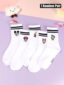 1/5 Pairs Of  Cute Cartoon Pattern Personalized Mid Tube Sports Striped Socks, Made Of Polyester Fiber Material, Fashionable, Casual And Comfortable. The Cartoon Pattern Design Has Various Styles, Fashionable, Casual, Breathable And Odor Proof, Suitable For Daily Wear, Campus Seasons, Holiday Gifts, Birthday Gifts, And New Year Gifts. - Multicolor - View 9