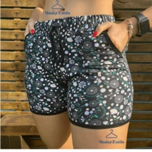 Kit de Shorts Femininos Soltinhos com Bolsos Ideal para Moda Verão - 3 PRETAS / 2 ESTAMPADAS - Visão 7