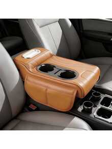 真皮汽车扶手箱垫，中控台盖，通用型汽车扶手套，配备2个杯架，多功能车载纸巾盒，侧边储物袋设计，汽车内饰配件，适用于大多数轿车、SUV、卡车扶手箱增高垫 - 均碼 - 查看 9