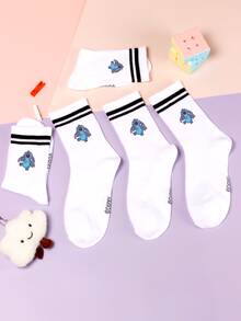 1/5 Pairs Of Stitch Cute Cartoon Pattern Personalized Mid Tube Sports Striped Socks, Made Of Polyester Fiber Material, Fashionable, Casual And Comfortable. The Cartoon Pattern Design Is Diverse, Fashionable, Casual, Breathable And Odor Proof, Suitable For Daily Wear, Campus Seasons, Holiday Gifts, Birthday Gifts, And New Year Gifts. - Multicolor - View 4