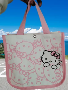 SANRIO 三丽鸥正品 Kitty 1 件装新款手提包、便当包、托特包、帆布包，可爱狗狗布丁、狗狗梅洛、狗狗蓝色、旋律、粉色 - 彩色 - 查看 4