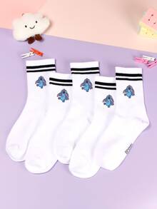 1/5 Pairs Of Stitch Cute Cartoon Pattern Personalized Mid Tube Sports Striped Socks, Made Of Polyester Fiber Material, Fashionable, Casual And Comfortable. The Cartoon Pattern Design Is Diverse, Fashionable, Casual, Breathable And Odor Proof, Suitable For Daily Wear, Campus Seasons, Holiday Gifts, Birthday Gifts, And New Year Gifts. - Multicolor - View 8