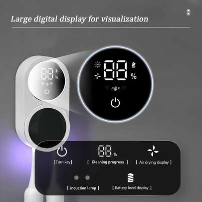 Çok Fonksiyonlu Diş Fırçası Tutucu, Akıllı Sensörlü Diş Fırçası Saklama Rafı, Sterilizasyon Özellikli Diş Fırçası Standı, Delme Gerektirmeyen Kolay Kurulum, 2 Diş Fırçası Yuvası, USB Şarj, Hijyenik Saklama, Banyo Aksesuarı