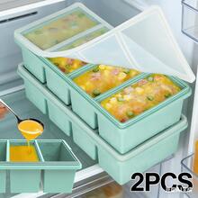 2-Pack Leakproof Silicone Freezer Trays - 1-Cup Stackable Ice Cube Molds For Soup, Sauce & Leftovers - Màu xanh bạc hà - Xem 1