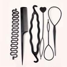 Meoky 6件套女士美发造型工具套装，包括梳子、发饰、发髻器、盘发器 - 黑色 - 查看 8