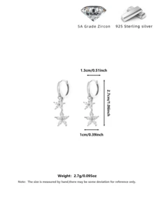 1 Pair S925 Sterling Silver Flower Earrings With Shiny Zirconia Stone Flower Pendant Double Hoop Earrings, Delicate And Elegant Earrings For Pierced Ears, Hypoallergenic, Suitable For Women's Daily Wear, Casual, Travel, Comes With Exquisite Gift Box, Great For Birthday, Holiday, Party Gifts - Silver - View 8