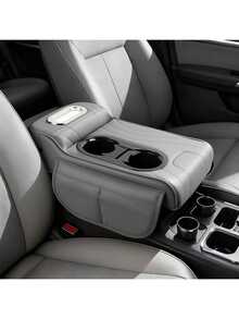 真皮汽车扶手箱垫，中控台盖，通用型汽车扶手套，配备2个杯架，多功能车载纸巾盒，侧边储物袋设计，汽车内饰配件，适用于大多数轿车、SUV、卡车扶手箱增高垫 - 均碼 - 查看 7