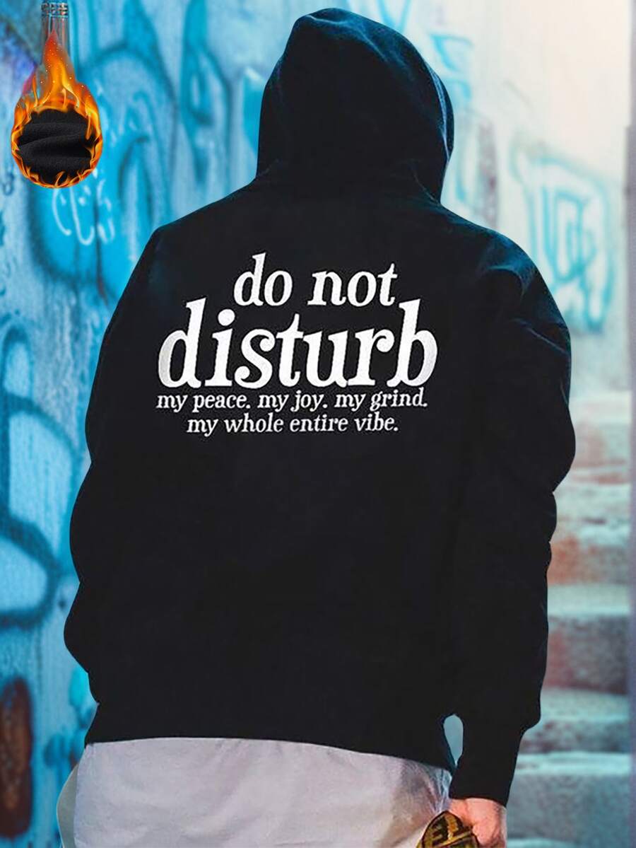 Krometka Áo Hoodie nam mùa Thu/Đông phong cách đường phố in khẩu hiệu tiếng Anh, chất liệu nỉ. - màu đen - Xem 1