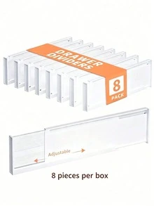 8pcs Adjustable Drawer Dividers - Plastic Expandable Organizers For Bedroom, Bathroom, Kitchen, Closet, Office - Clutter-Free Storage Solution, White, Shelf Dividers - White - View 13