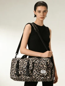 1件装全新大容量旅行包，短途旅行行李包，健身包，豹纹休闲女包，孕妇住院包，度假包，防水休闲包，带独立鞋仓的随身行李包，过夜包，耐用旅行收纳包，邮轮必备，度假必备，男女旅行必备，假日必备，旅行必备 - 棕色 - 查看 3