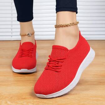 Barnskor med stickade snörskor, slip-on, lösslip-on, dansskor, lätta, andningsbara löparskor