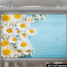 2D Flat Rustic Floral Wooden Photography Backdrop, White Flower Decor Background, Vintage Wood Background For Wedding Bride, Multipurpose Wall Decor For Home, Office, Outdoor, Studio, Party, Holiday Gift, Polyester Material, No Power Required - Blue - View 7