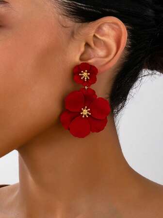 1 Pair Vintage Palace Style Floral Earrings, Elegant & Unique Design For Women