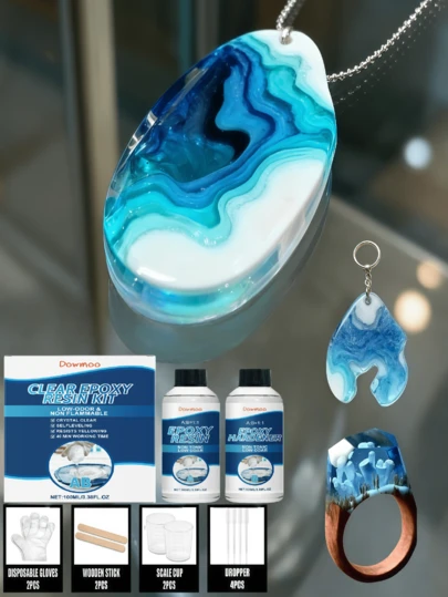 DOWMOO DIY Transparent Epoxy Resin AB Kit, Handmade DIY Jewelry, Odorless Quick-Drying Solidified Crystal Resin Glue, Suitable For Various Handmade Jewelry, Accessories, And Decorations, Smooth Surface With Excellent Transparency And Non-Yellowing After Solidification.