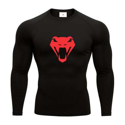 Camisa Manga Longa Rash Guard Compressão Justa Raglan Cobra Serpente Reforçada Masculina