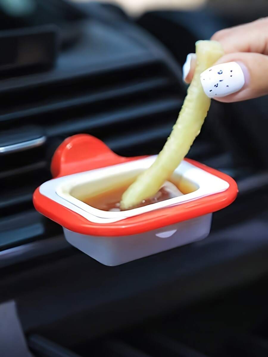 1pc Multi-Function Plastic Car Air Vent Sauce Rack Clip, Suitable For Car Cup Holder, Durable And Easy To Use, Car Dipping Sauce Accessory | Practical Car Supplies | Durable Plastic Clip - A - View 1