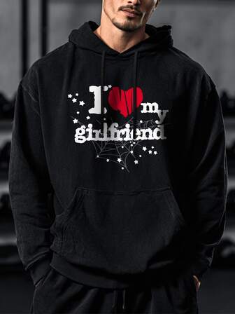 Men's Casual Creative Pattern Solid Color Sweatshirt, Sports & Leisure Sweatshirt, Minimalist & Fashionable, Everyday Casual Wear, Thick Loose Pullover, Suitable For Spring & Autumn, Thick, Gym Wear