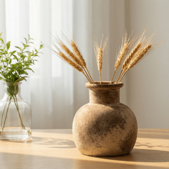 1个6英寸陶瓷农舍风格花瓶，质朴陶艺装饰花瓶，波西米亚风家居装饰，适用于桌面、客厅、浴室、架子、壁炉等场所