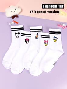 1/5 Pairs Of  Cute Cartoon Pattern Personalized Mid Tube Sports Striped Socks, Made Of Polyester Fiber Material, Fashionable, Casual And Comfortable. The Cartoon Pattern Design Has Various Styles, Fashionable, Casual, Breathable And Odor Proof, Suitable For Daily Wear, Campus Seasons, Holiday Gifts, Birthday Gifts, And New Year Gifts. - Multicolor - View 10