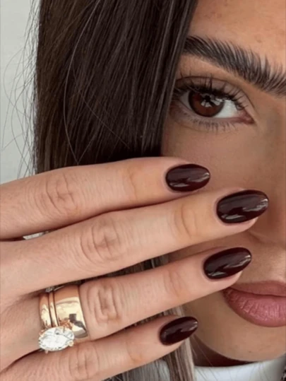 24pcs Short Oval Nail Stickers - Red Short Oval Nail Stickers, Autumn Fake Nails, Perfect Fit, Valentine's Day Gift, Grape Nail Supplies