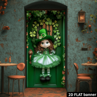 Dörrbanderoll med grön klöverkrans på St. Patrick's Day - Färgglad juldekoration, polyestertyg, mångsidig, klövermönster, dörrhänge