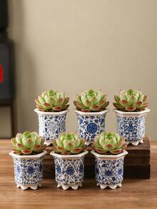 1pc/6pcs Blue & White Ceramic Succulent Planter, Chinese Porcelain Flower Pot With Drainage Hole, Small Bonsai/Cactus Pot, Suitable For Indoor Home Decor, Office Desk And Garden (Plants Not Included) - Multicolor - View 3